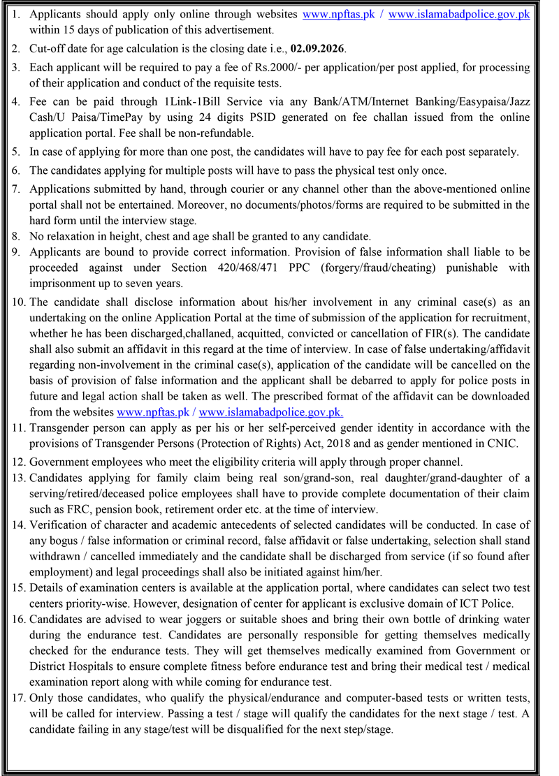 Islamabad ICT Police Jobs 2026 Advertisement