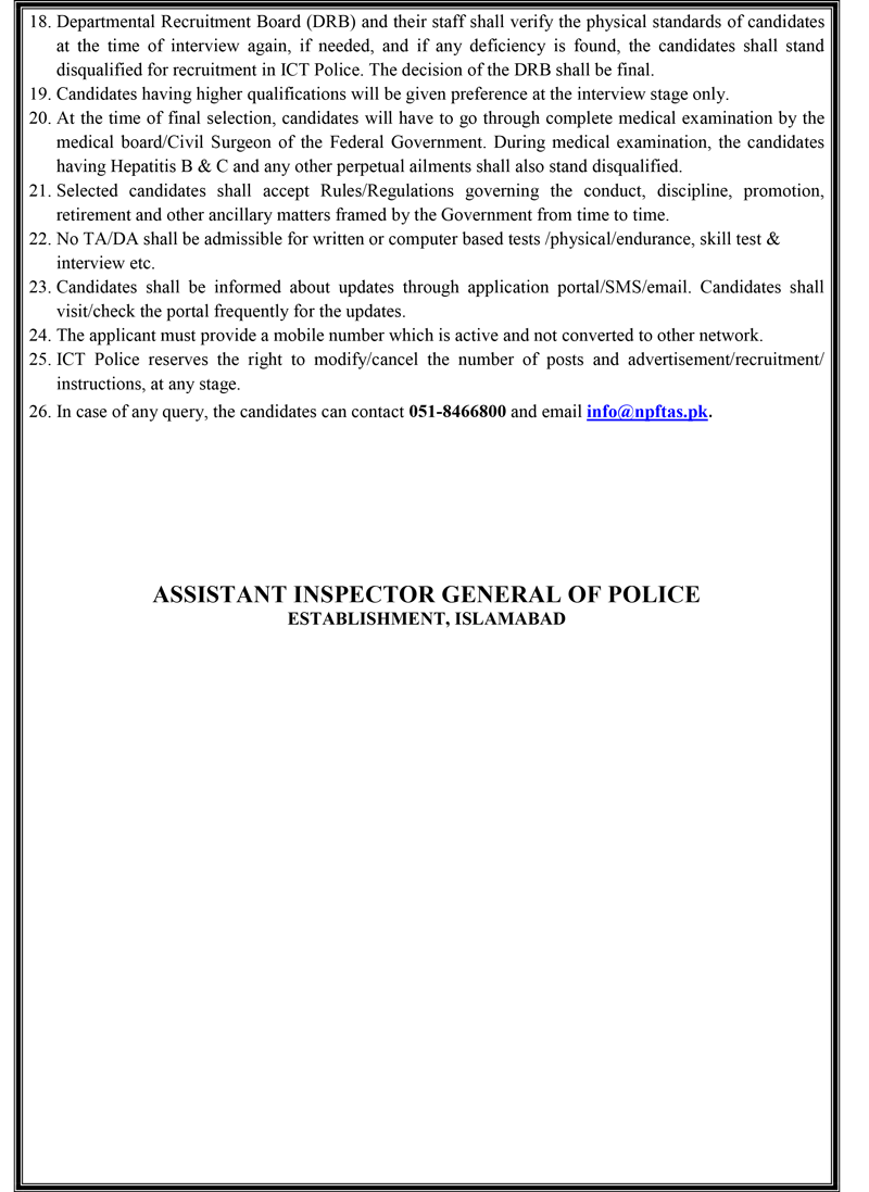 Islamabad ICT Police Jobs 2026 Advertisement